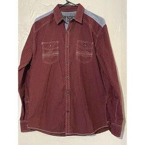 Tranquility & Mayhem Shirt M Plaid Denim Red Black Western Men's Medium Check